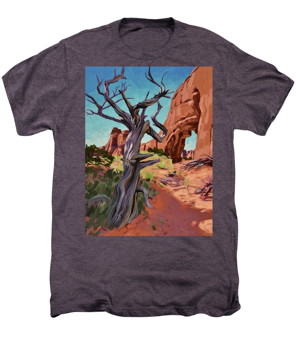 Arches Men's Premium T-Shirt featuring the painting Grasping the Sky by Stephen Bartholomew