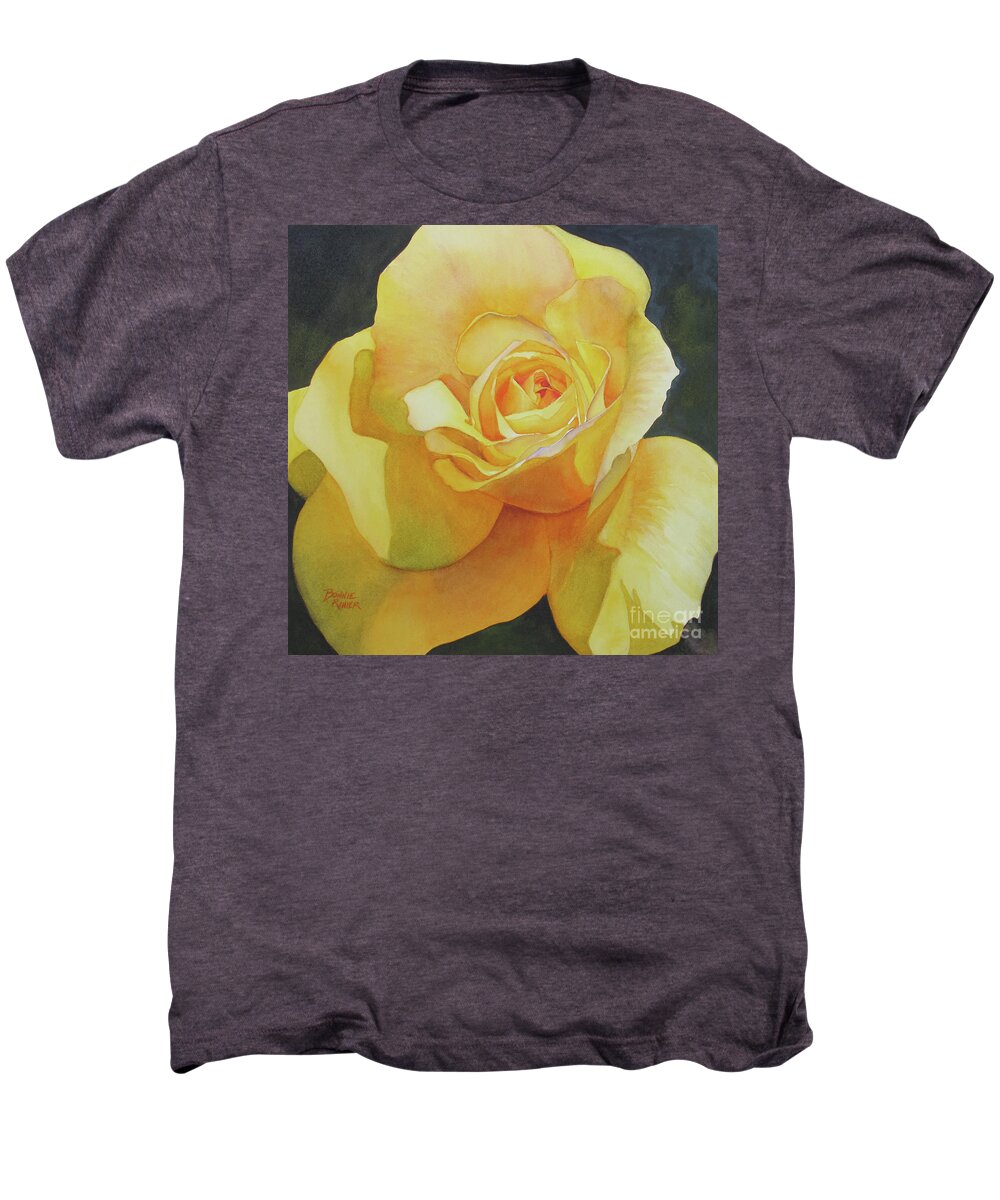Yellow Rose Men's Premium T-Shirt featuring the painting Yellow Rose by Bonnie Rinier