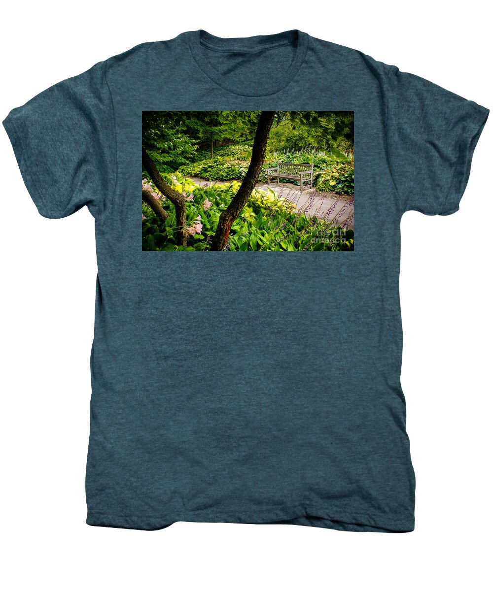 Minnesota Men's Premium T-Shirt featuring the photograph Garden Bench #1 by Joe Mamer