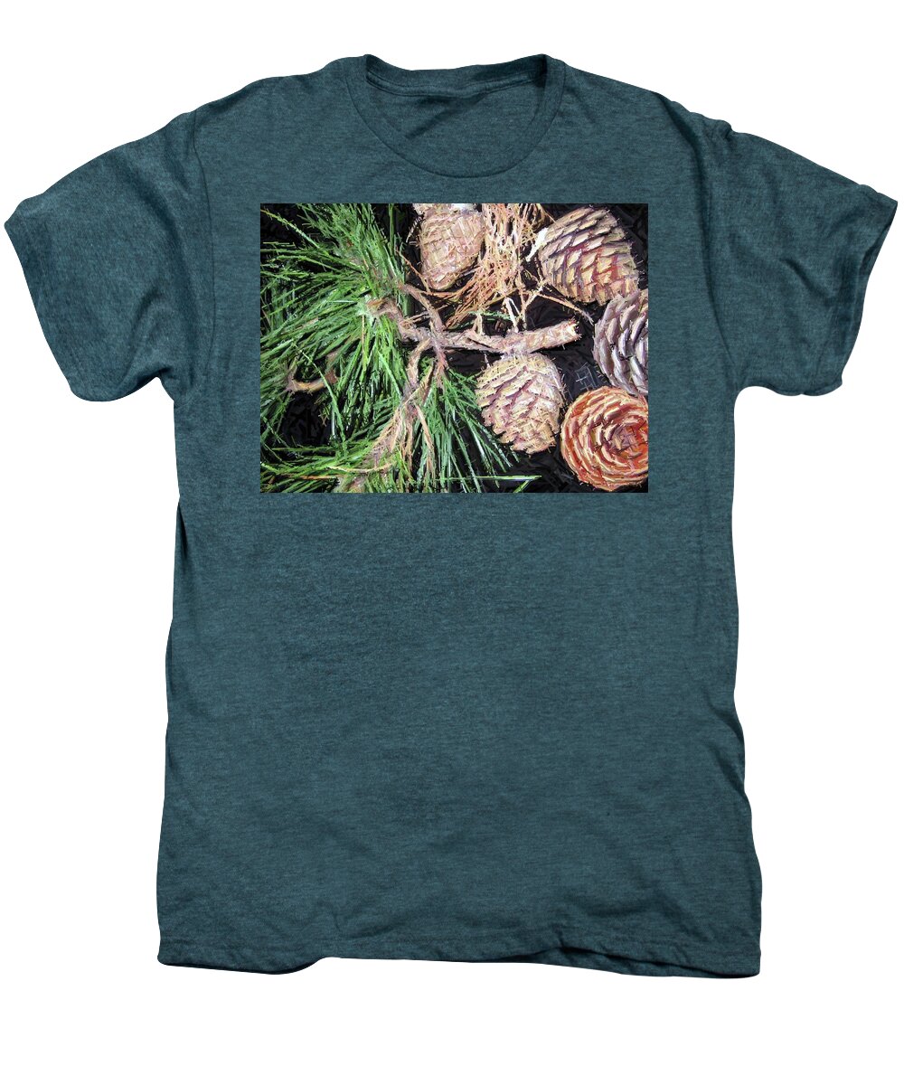 Pine Men's Premium T-Shirt featuring the photograph Pitch Pine Tree Holiday Pine Cones by Susan Carella