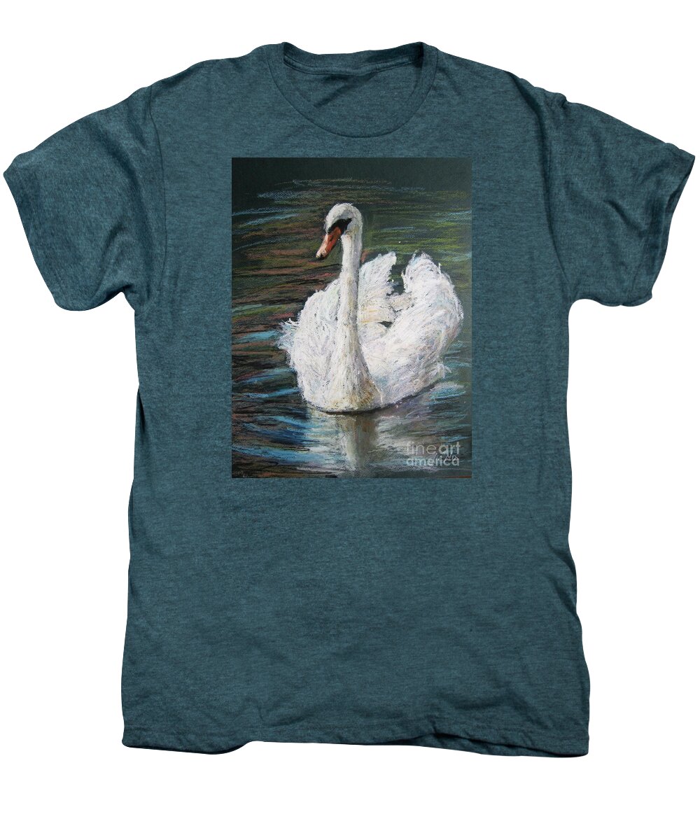 White Swan In Lake Men's Premium T-Shirt featuring the painting White Swan by Jieming Wang