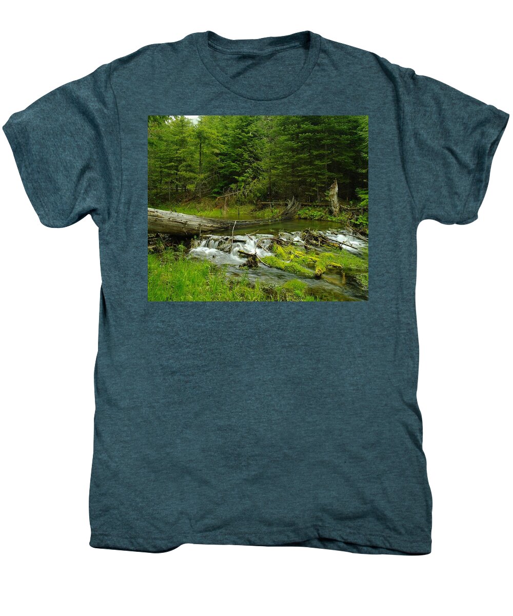 Water Men's Premium T-Shirt featuring the photograph A Beaver Dam Overflowing by Jeff Swan