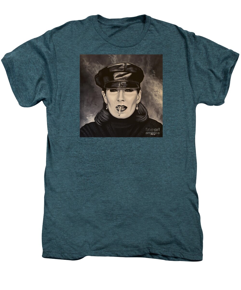 Anjelica Huston Men's Premium T-Shirt featuring the painting Anjelica Huston by Paul Meijering