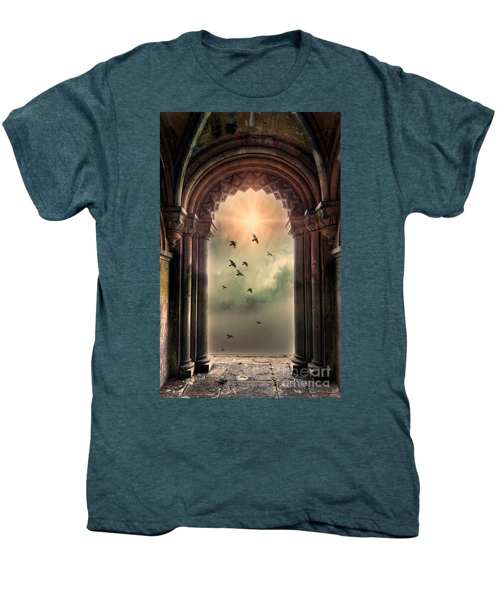 Gothic Men's Premium T-Shirt featuring the photograph Arch and Birds by Jill Battaglia