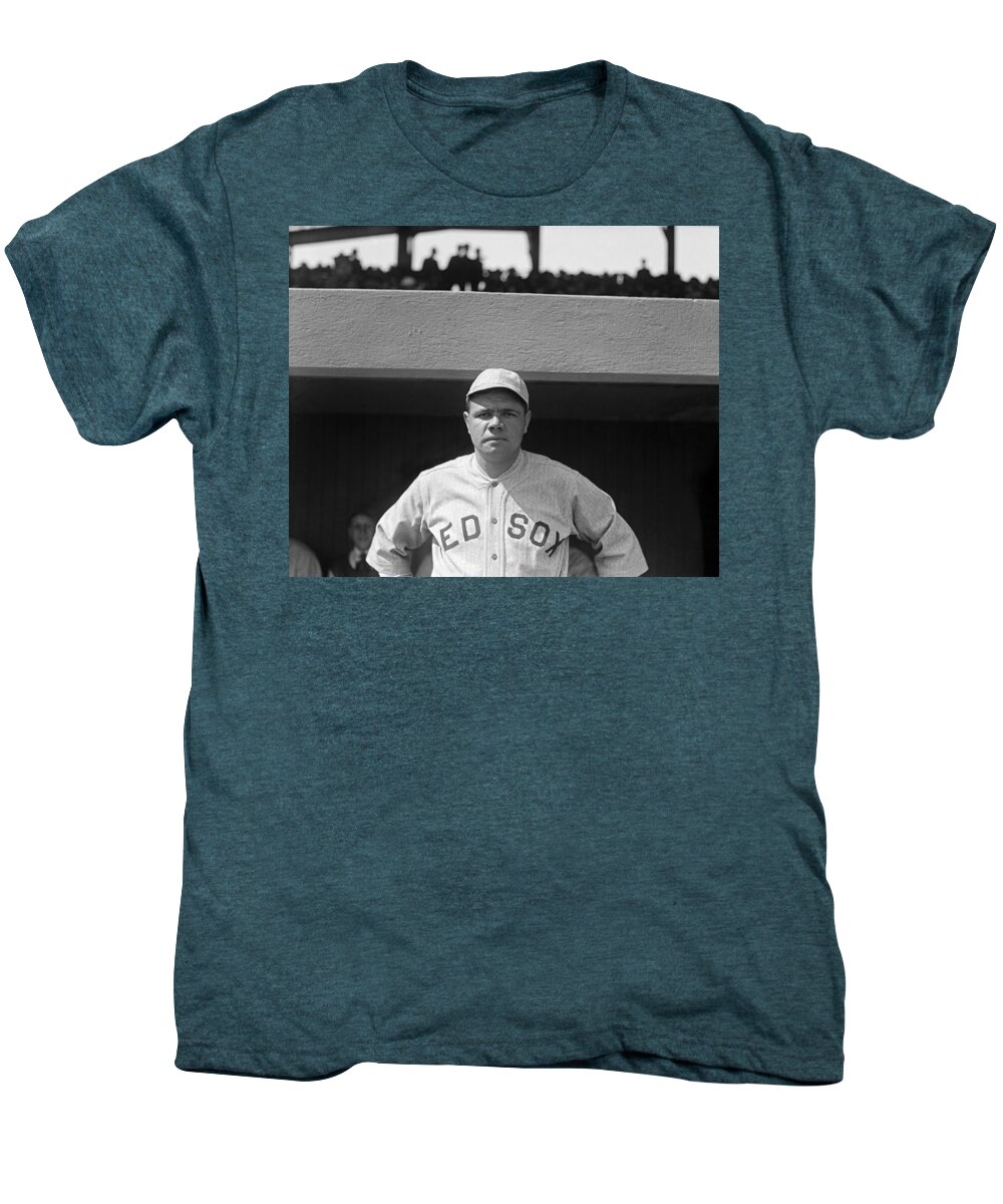 1 Person Men's Premium T-Shirt featuring the photograph Babe Ruth In Red Sox Uniform by Underwood Archives