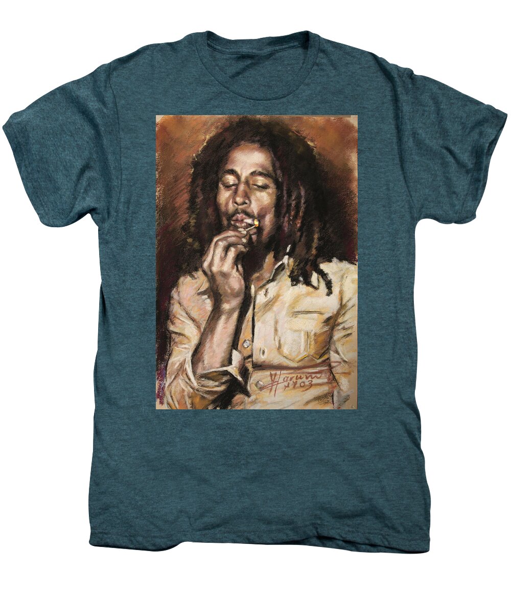Jamaican Singer Men's Premium T-Shirt featuring the drawing Bob Marley by Viola El