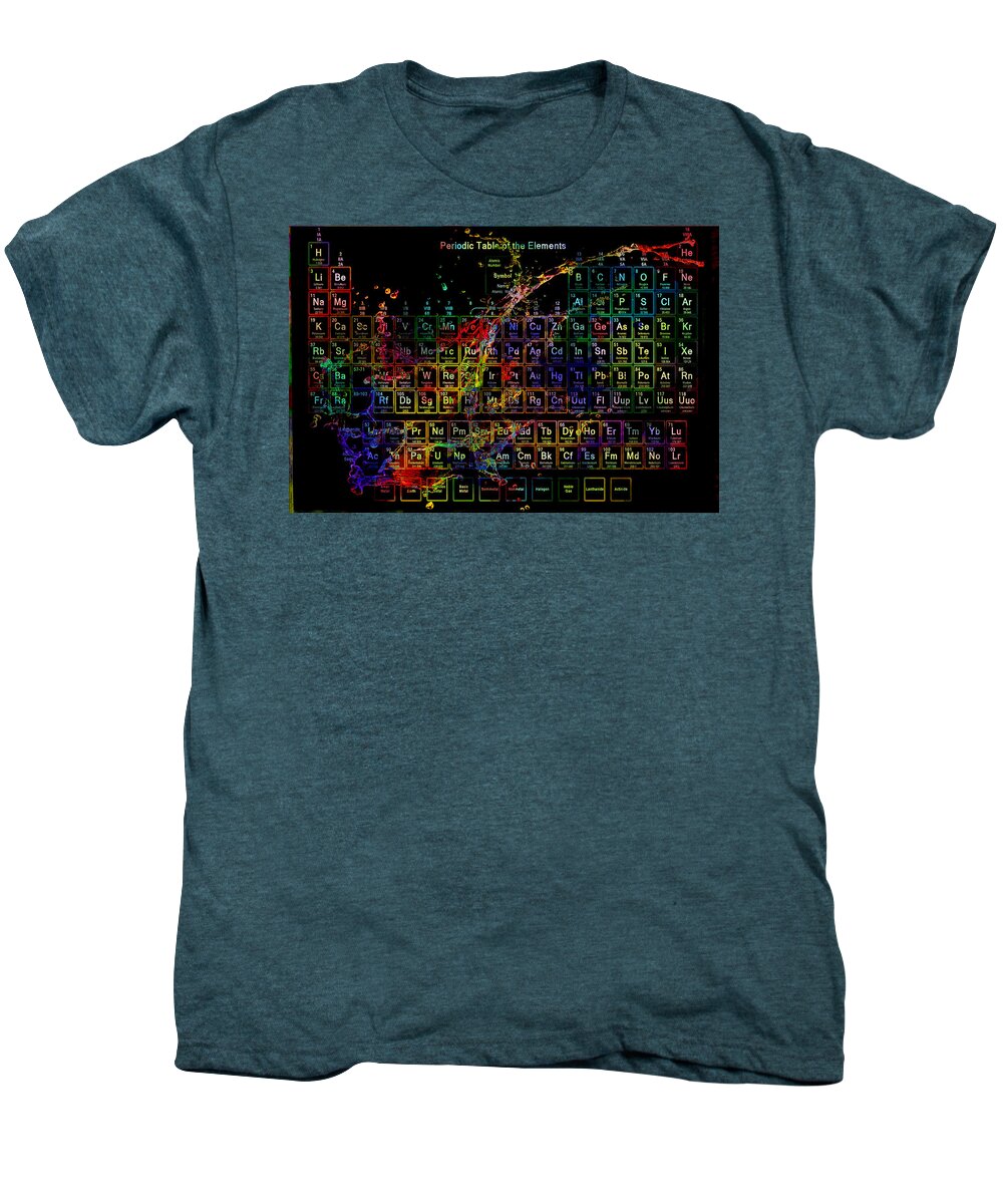 Periodic Table Men's Premium T-Shirt featuring the digital art Colorful periodic table of the elements on black with water splash by Eti Reid
