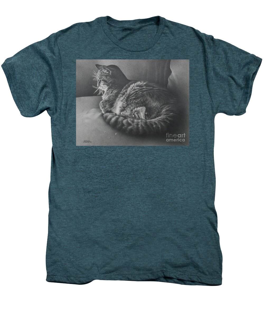 Cat Men's Premium T-Shirt featuring the drawing Contentment by Pamela Clements