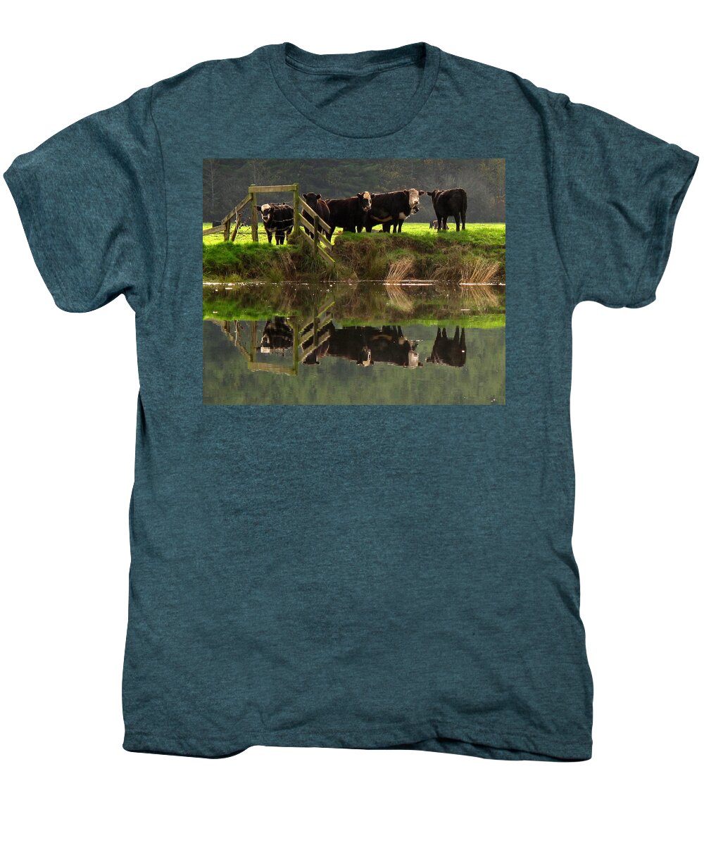 Cow Men's Premium T-Shirt featuring the photograph Cow Reflections by Suzy Piatt