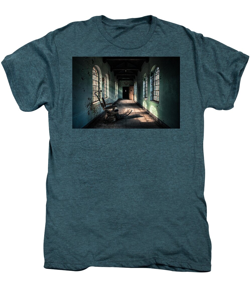 Dentist Chair Men's Premium T-Shirt featuring the photograph Dentists Chair in the Corridor by Gary Heller