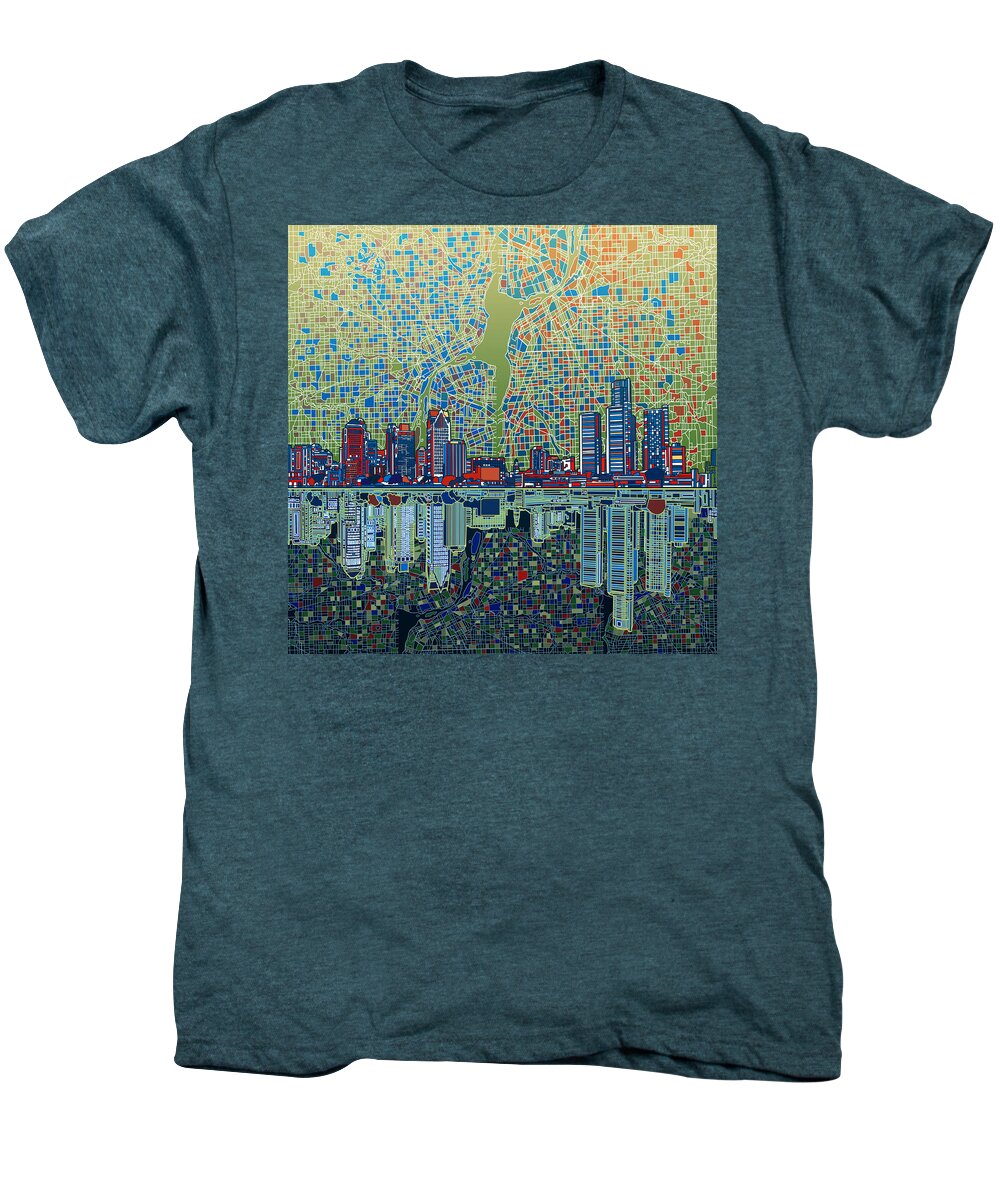 Detroit Men's Premium T-Shirt featuring the painting Detroit Skyline Abstract 3 by Bekim M