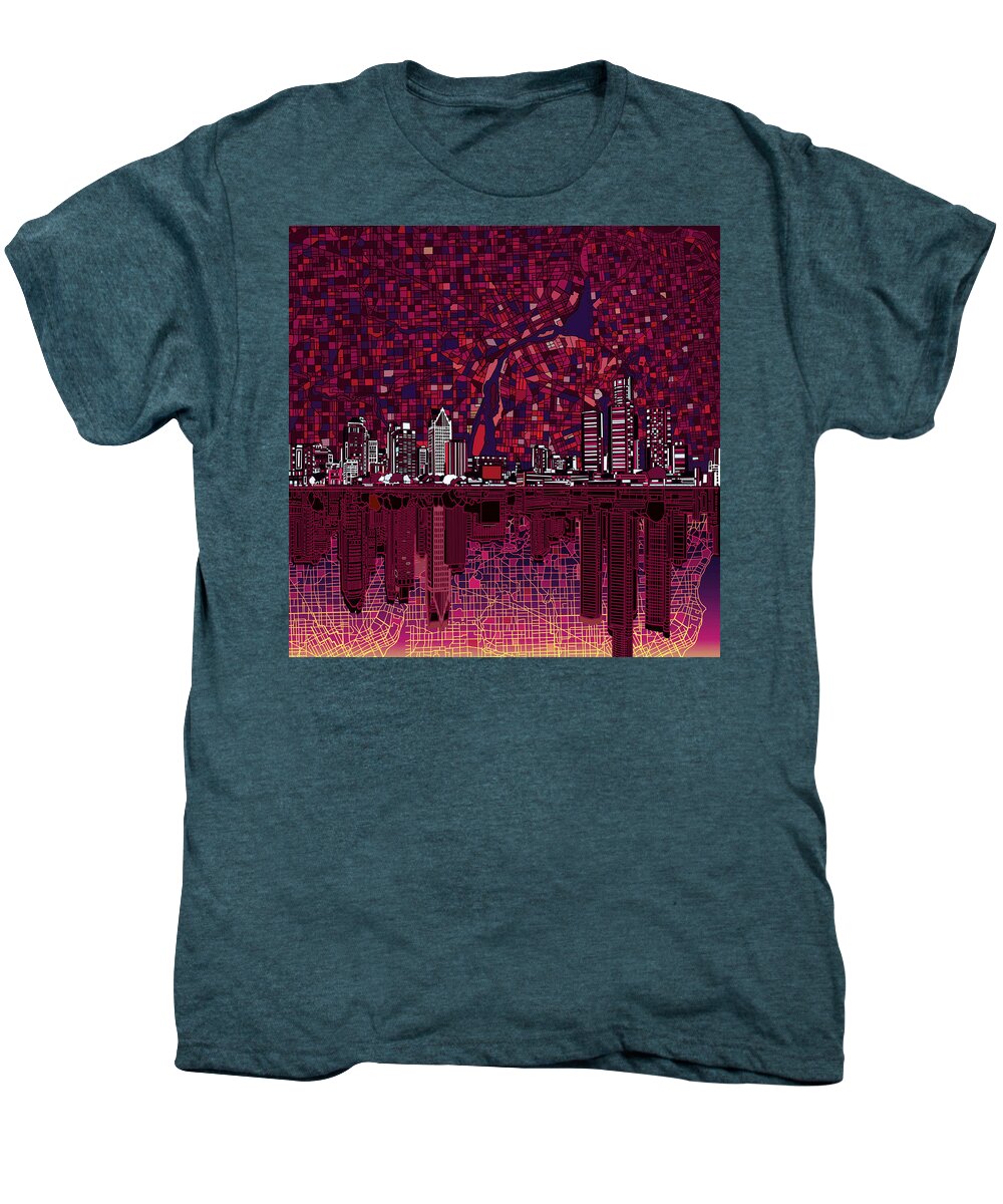 Detroit Men's Premium T-Shirt featuring the painting Detroit Skyline Abstract by Bekim M