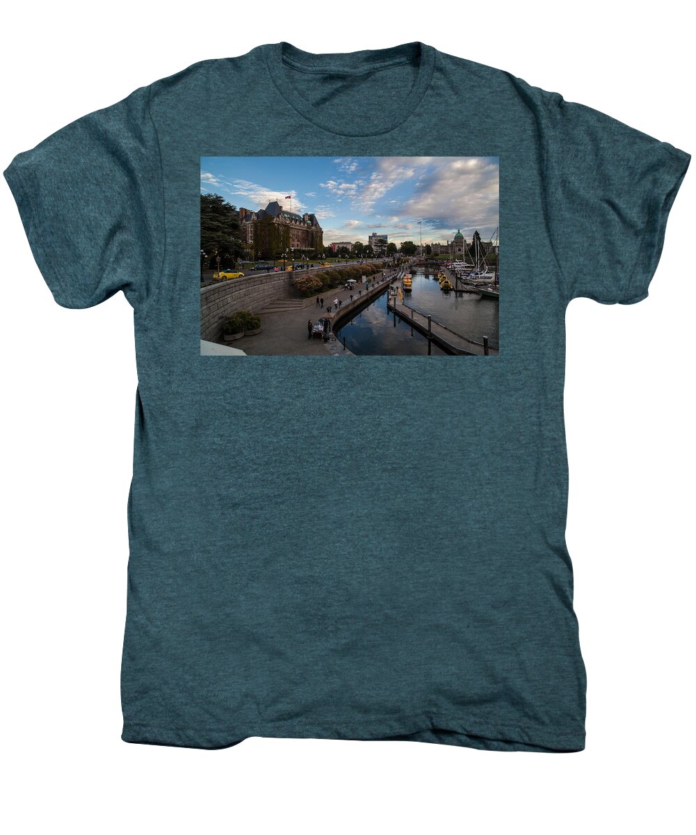 Empress Hotel Men's Premium T-Shirt featuring the photograph Empress Hotel and Victoria Harbor by Mike Reid