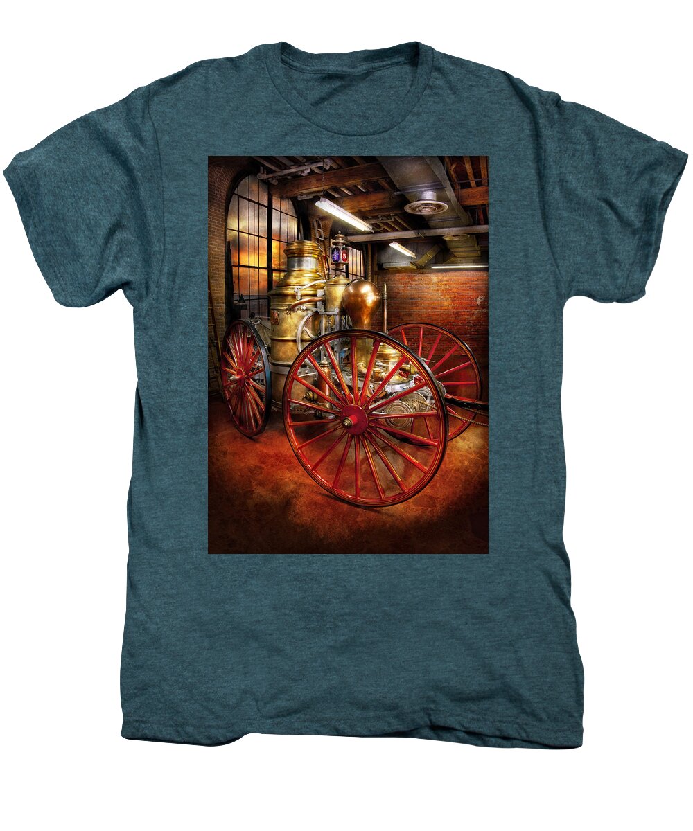 Suburbanscenes Men's Premium T-Shirt featuring the photograph Fireman - One day a long time ago by Mike Savad