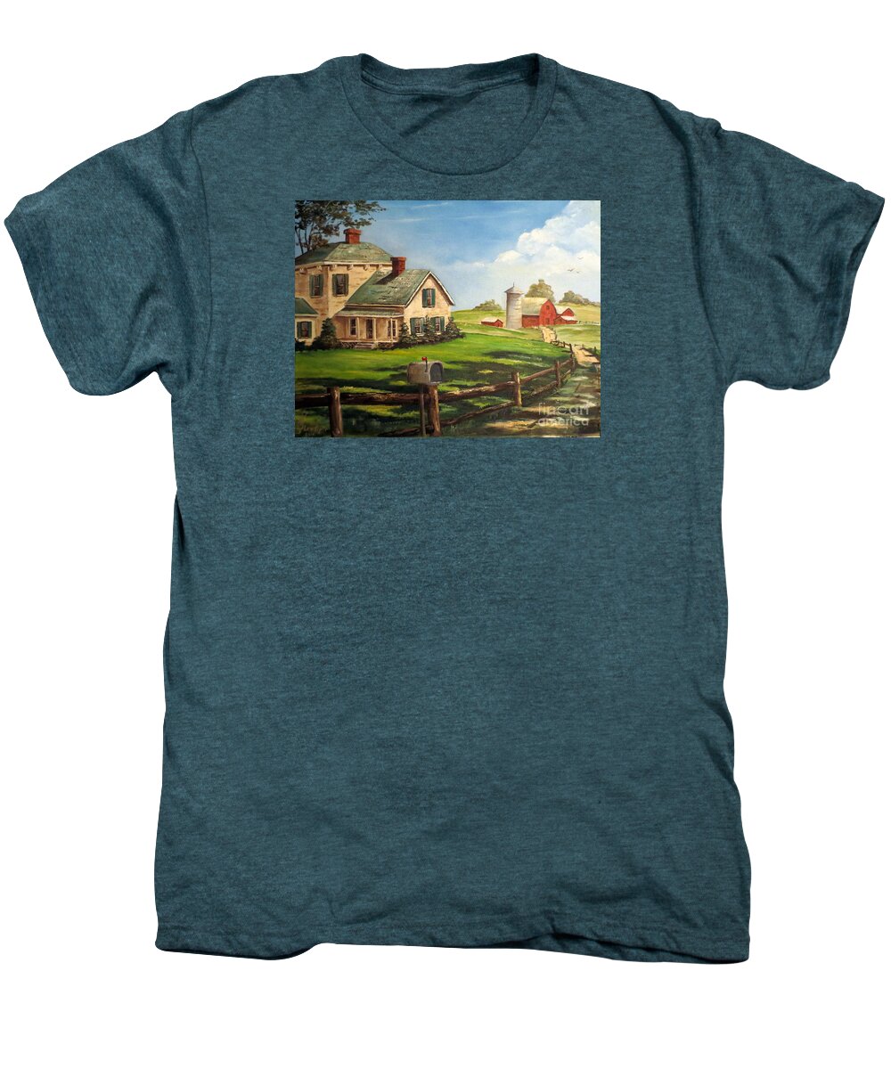 Farm Painting Men's Premium T-Shirt featuring the painting Cherokee Iowa Farm House by Lee Piper