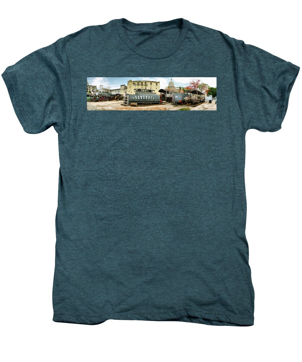 Photography Men's Premium T-Shirt featuring the photograph Old Trains Being Restored, Havana, Cuba by Panoramic Images