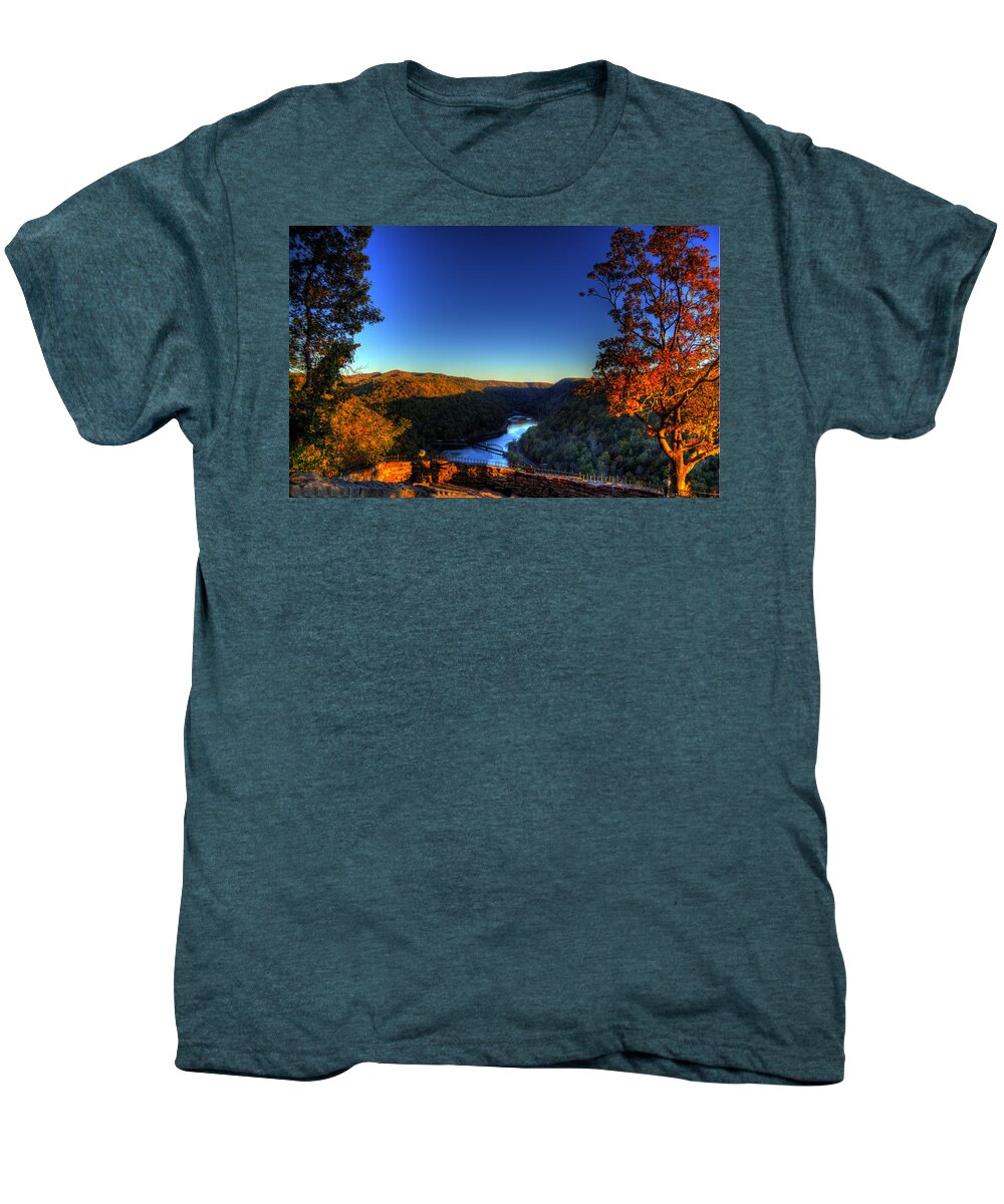 River Men's Premium T-Shirt featuring the photograph Overlook in the Fall by Jonny D