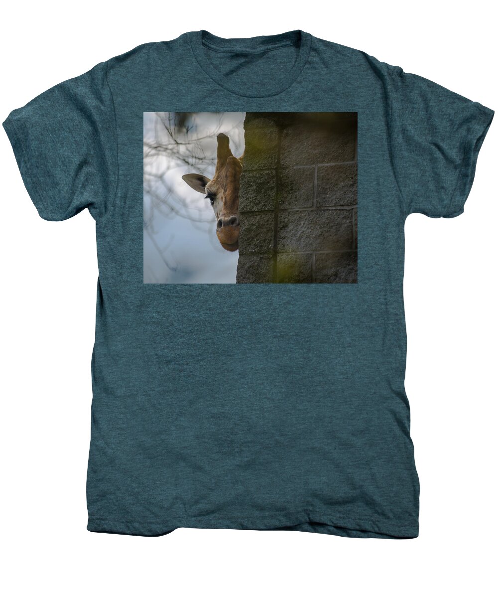 Silhouette Men's Premium T-Shirt featuring the photograph Peekaboo giraffe by Eti Reid