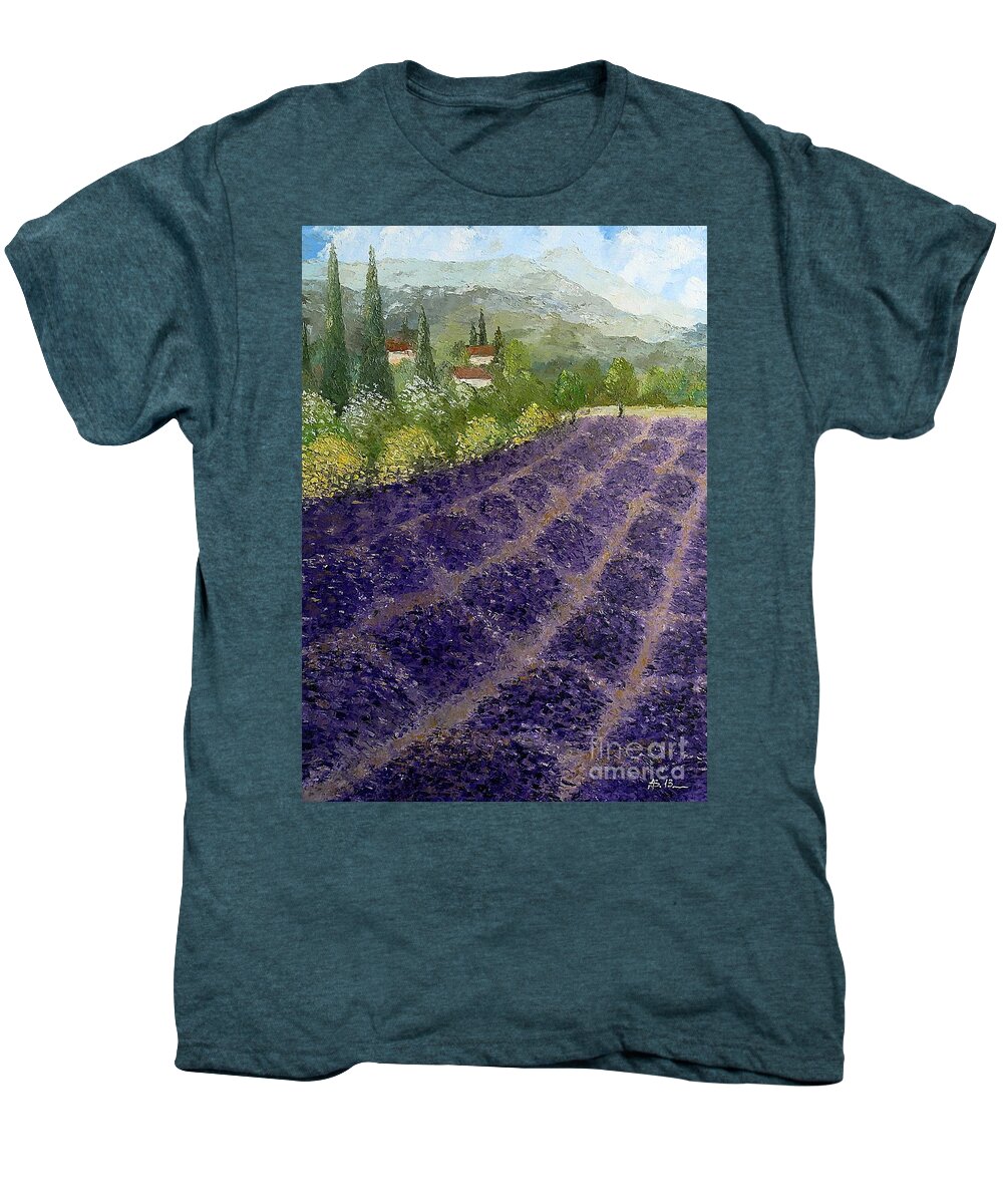 Lavender Men's Premium T-Shirt featuring the painting Provence Lavender Fields by Amalia Suruceanu
