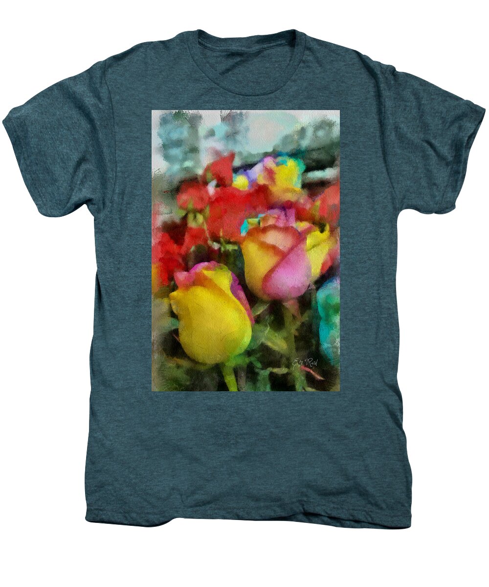 Rainbow Men's Premium T-Shirt featuring the painting Rainbow roses watercolor digital painting by Eti Reid