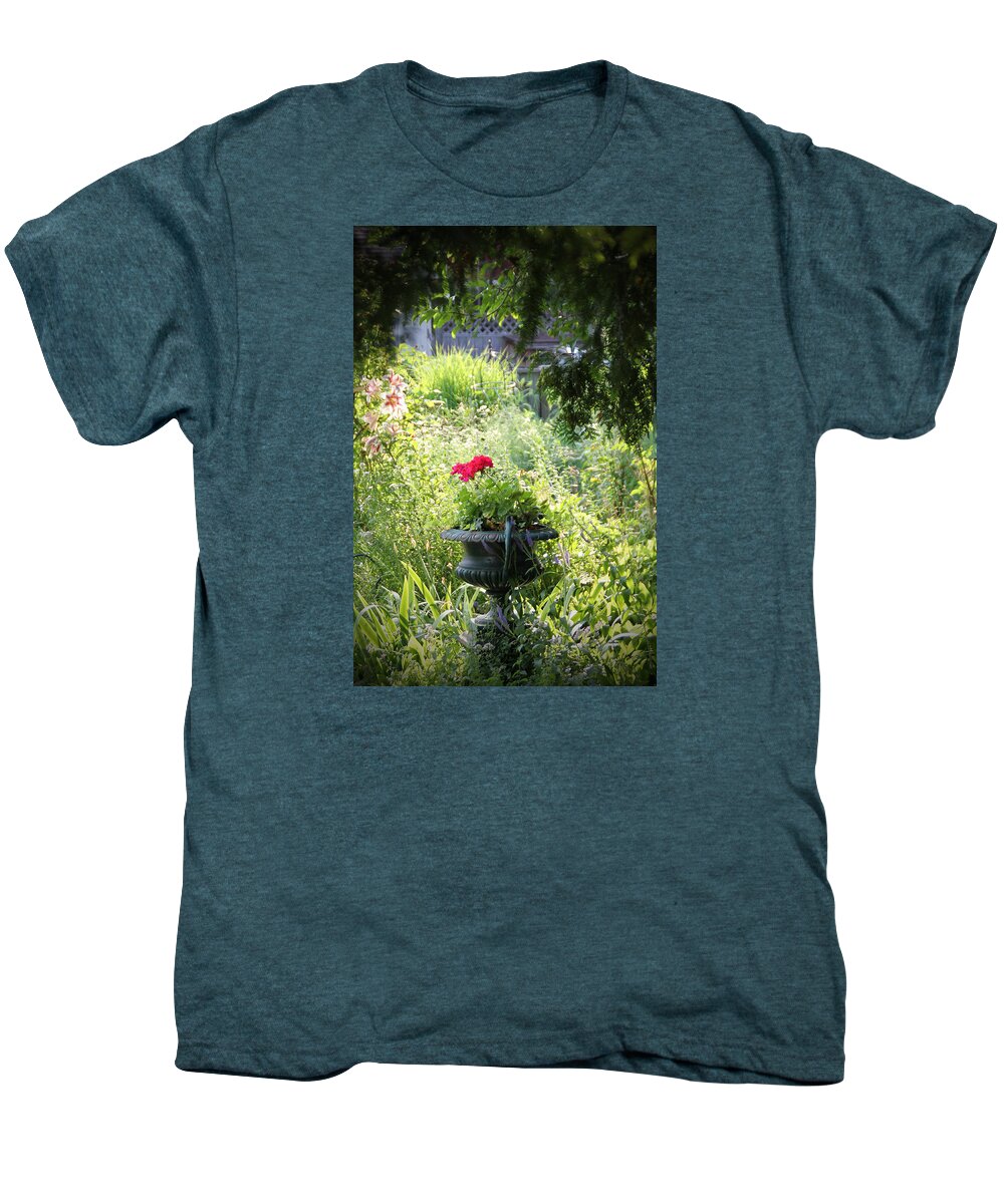 Geranium Men's Premium T-Shirt featuring the photograph Red Geranium by John Stuart Webbstock
