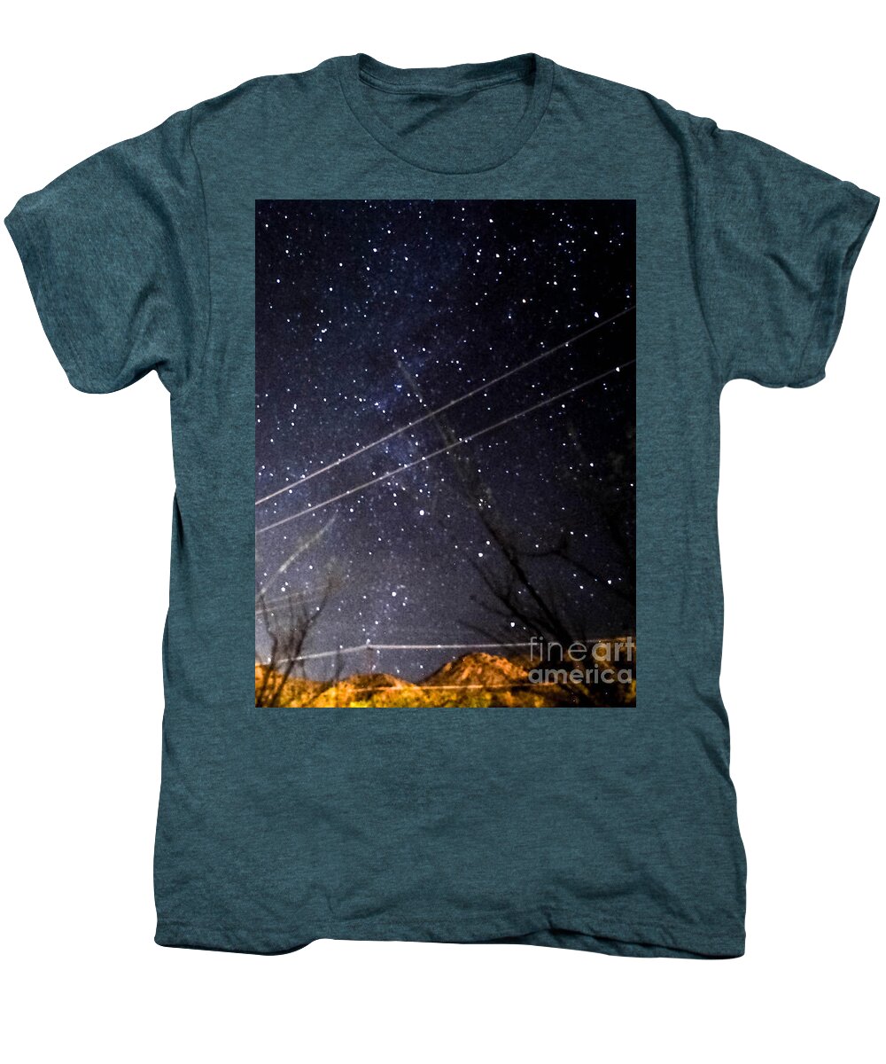 Desert Night Sky Men's Premium T-Shirt featuring the photograph Stars Drunk on LightPaint by Angela J Wright