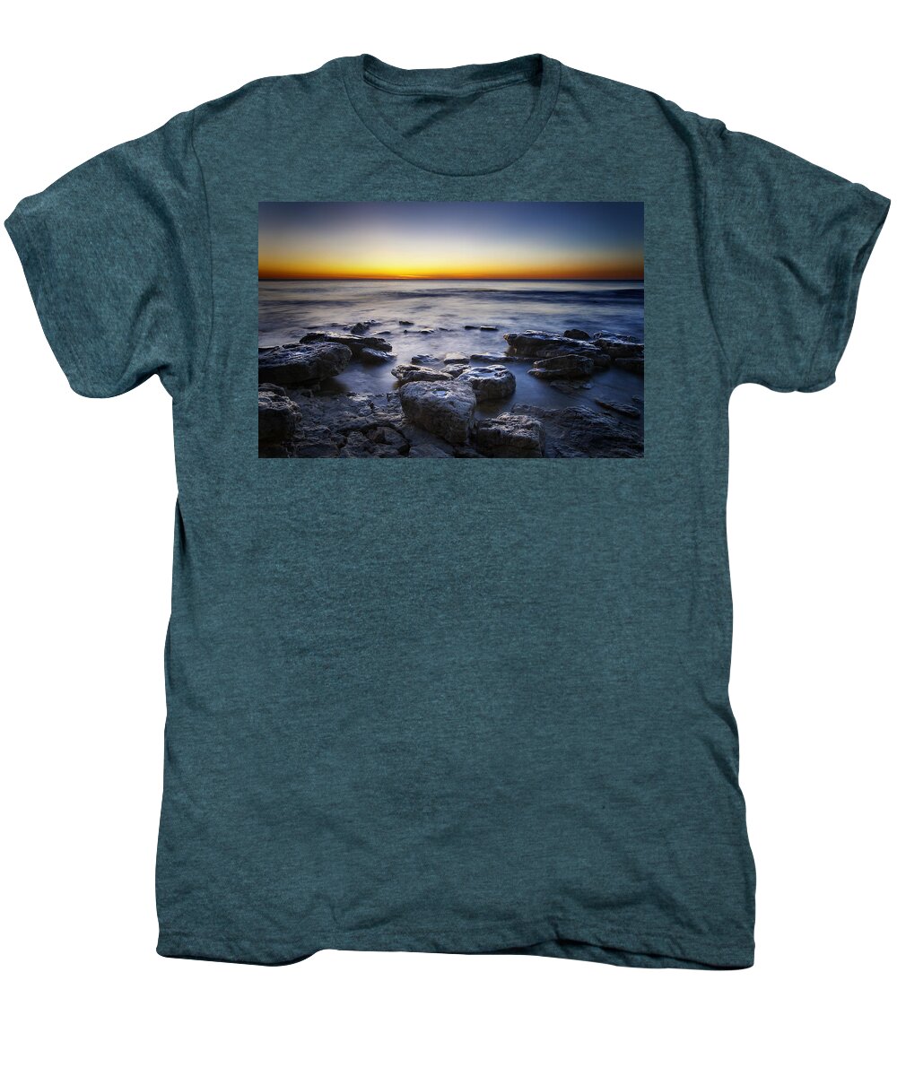 Sun Men's Premium T-Shirt featuring the photograph Sunrise at Cave Point by Scott Norris