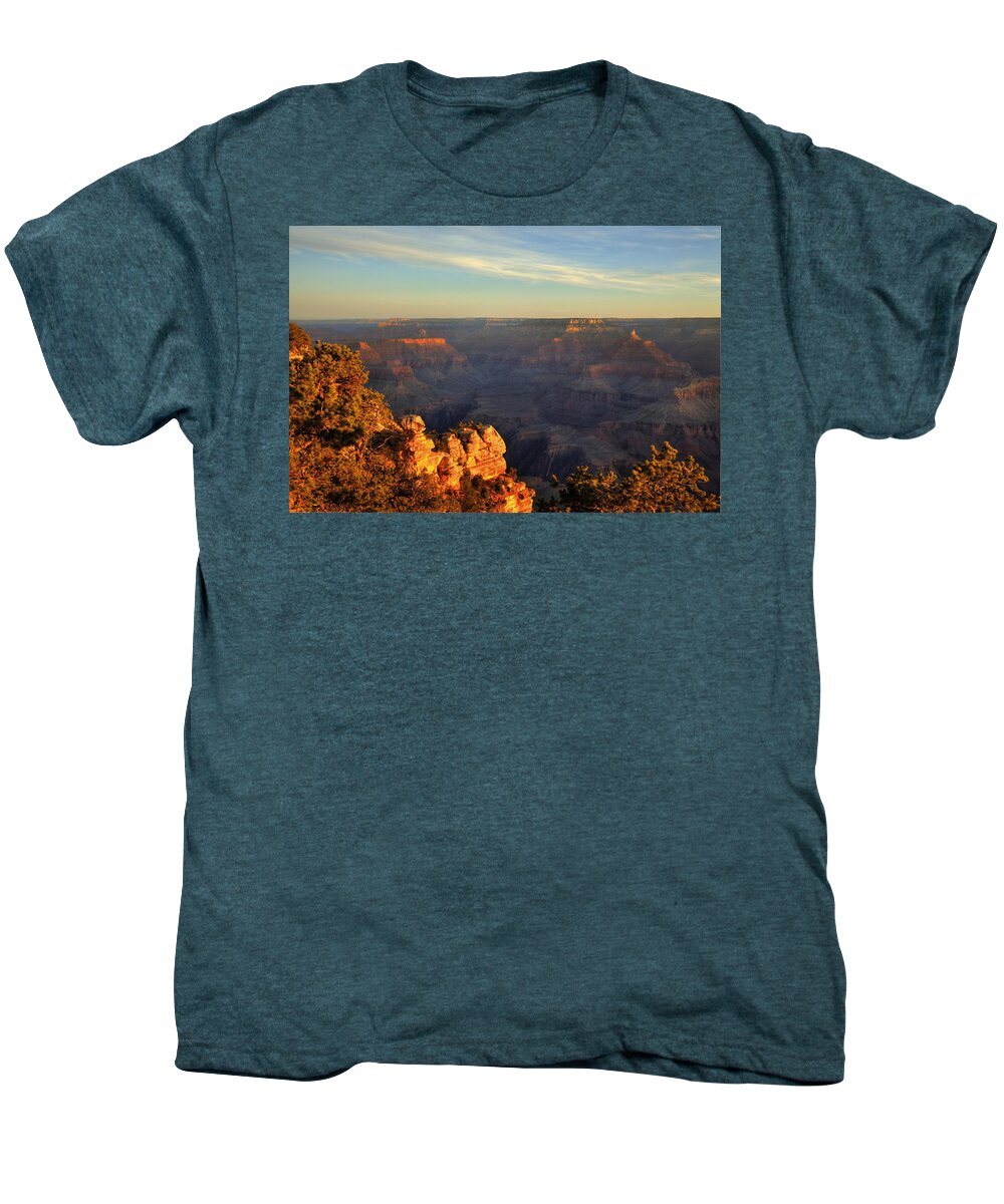 Grand Canyon Men's Premium T-Shirt featuring the photograph Sunrise over Yaki Point at the Grand Canyon by Alan Vance Ley