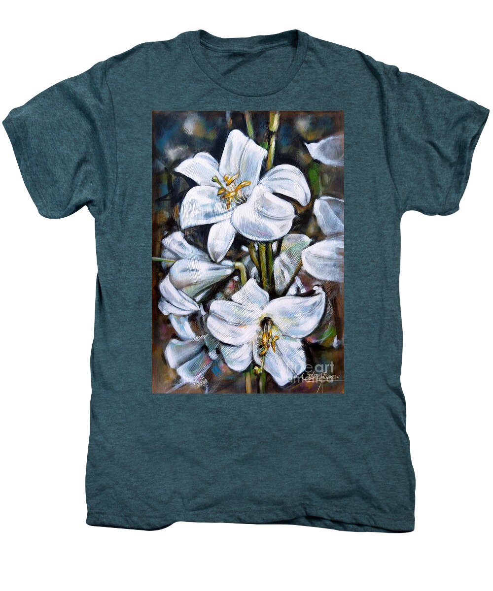 Lilly Men's Premium T-Shirt featuring the painting White Lillies 240210 by Selena Boron