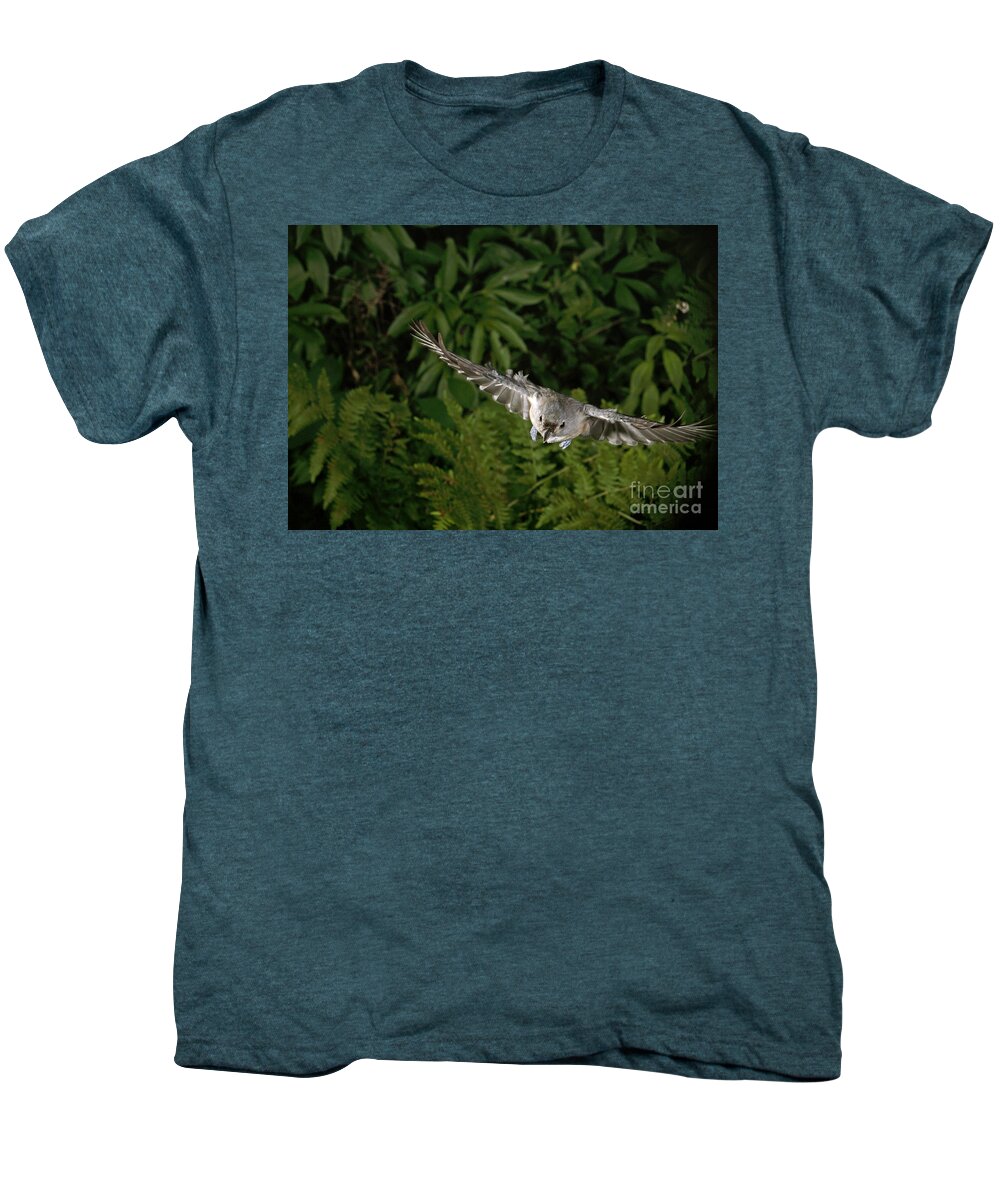Songbirds Men's Premium T-Shirt featuring the photograph Tufted Titmouse In Flight #5 by Ted Kinsman