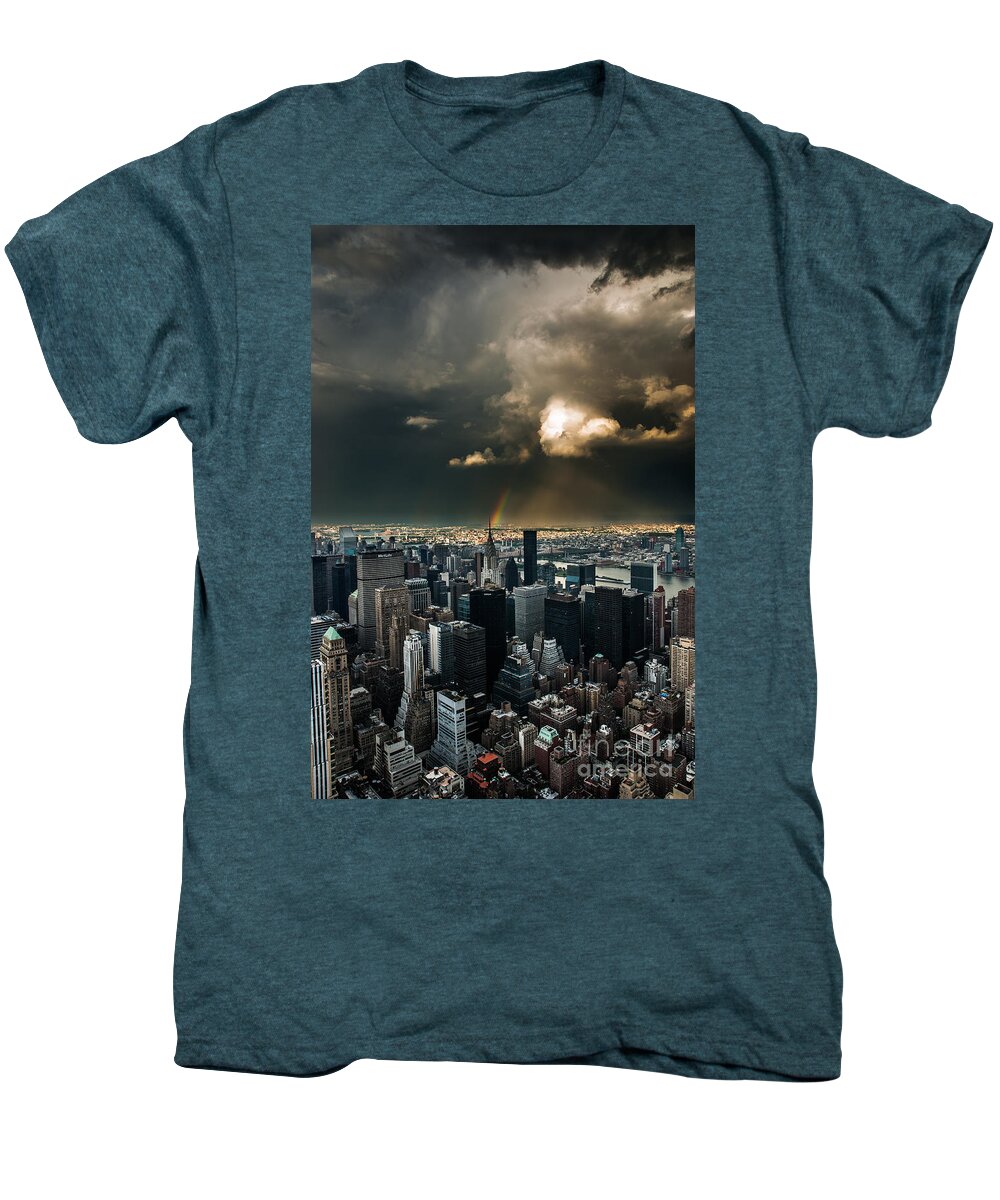 Manhatten Men's Premium T-Shirt featuring the photograph Great Skies over Manhattan by Hannes Cmarits