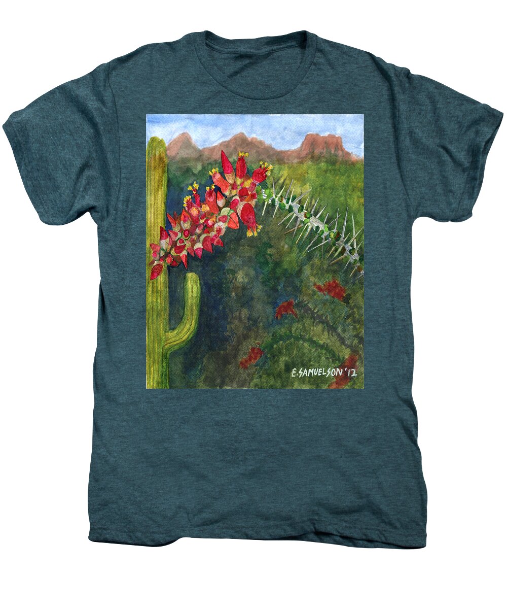 Spring In The Desert Men's Premium T-Shirt featuring the painting Ocotillo Spring by Eric Samuelson