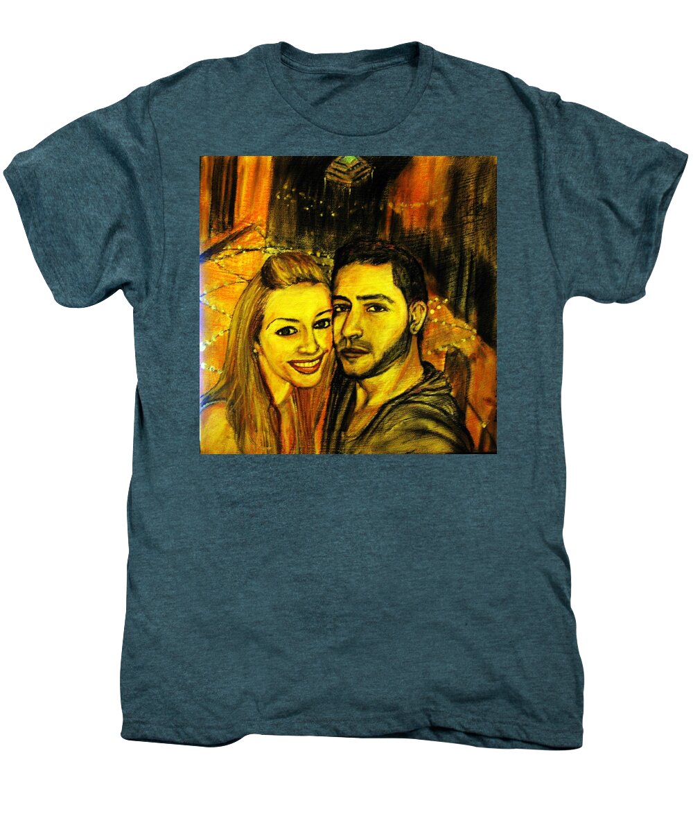 Portrait Of A Young Couple Men's Premium T-Shirt featuring the pastel Portrait of a young couple by Amanda Dinan