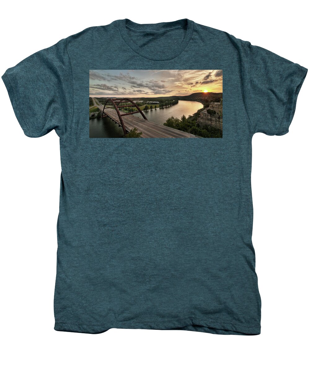 Austin Men's Premium T-Shirt featuring the photograph 360 Bridge Sunset #1 by Todd Aaron