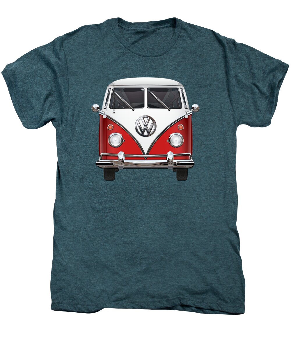 'volkswagen Type 2' Collection By Serge Averbukh Men's Premium T-Shirt featuring the photograph Volkswagen Type 2 - Red and White Volkswagen T 1 Samba Bus over Green Canvas #1 by Serge Averbukh