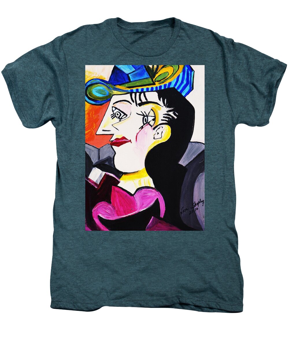 Picasso By Nora Men's Premium T-Shirt featuring the painting Blue Hat Picasso by Nora Shepley