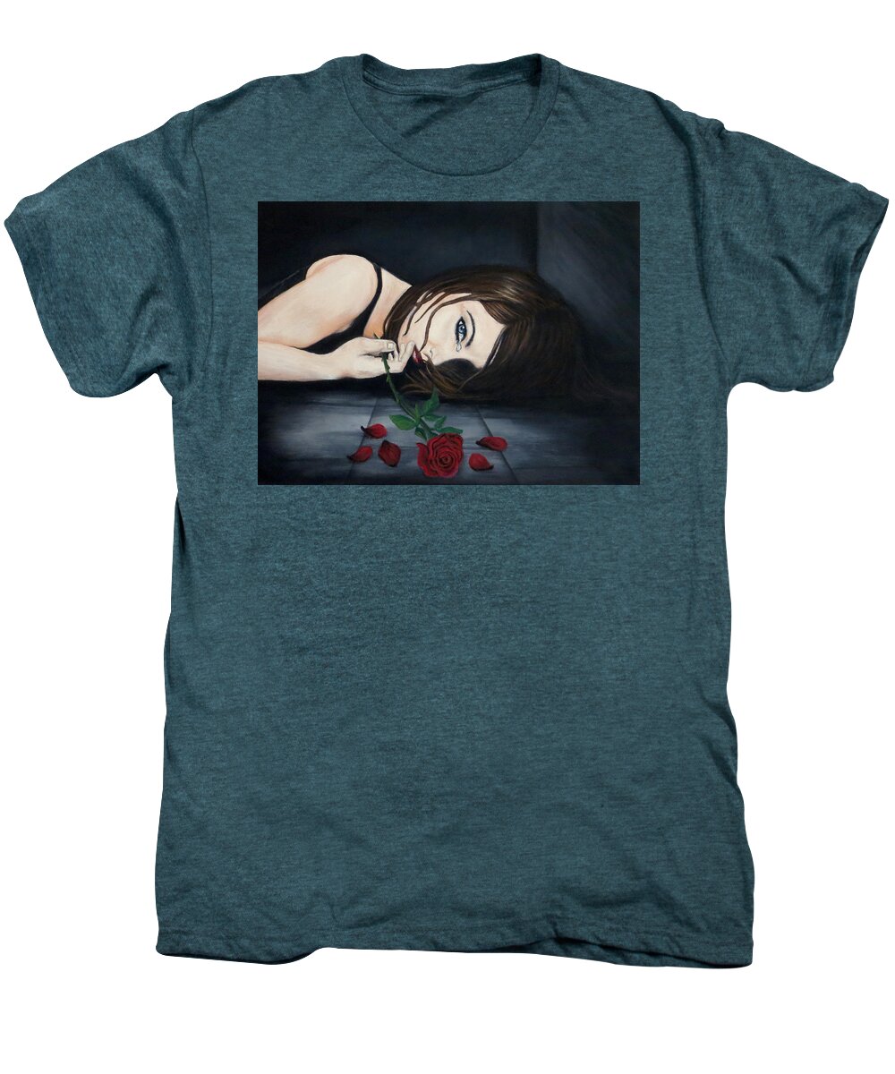 Rose Men's Premium T-Shirt featuring the painting Fallen by Teresa Wing