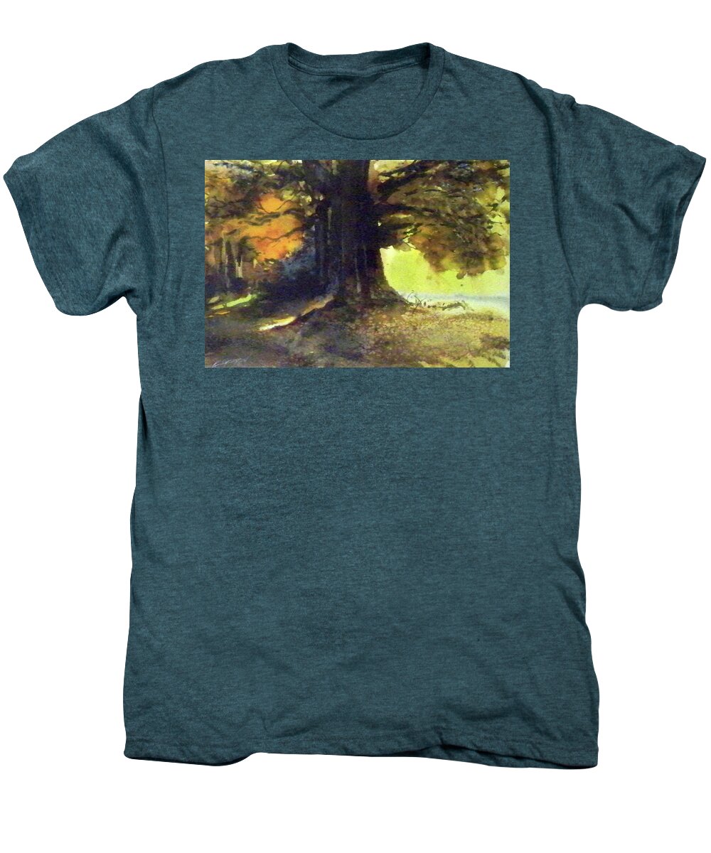 Outdoors Nature Travel Trees Light Men's Premium T-Shirt featuring the painting S'il Vou Plait by Ed Heaton