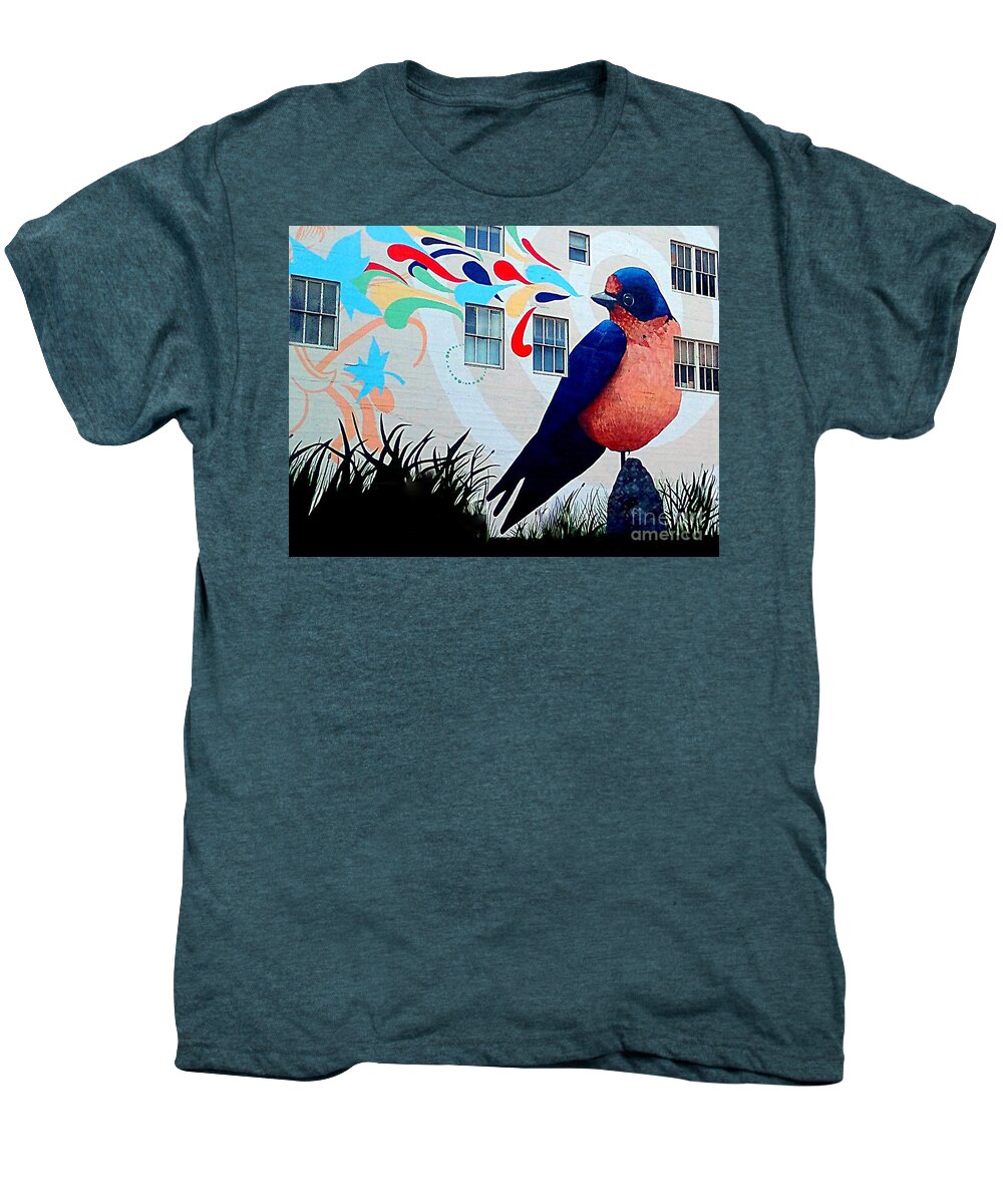  San Francisco Men's Premium T-Shirt featuring the photograph San Francisco Blue Bird Painting Mural In California by Michael Hoard