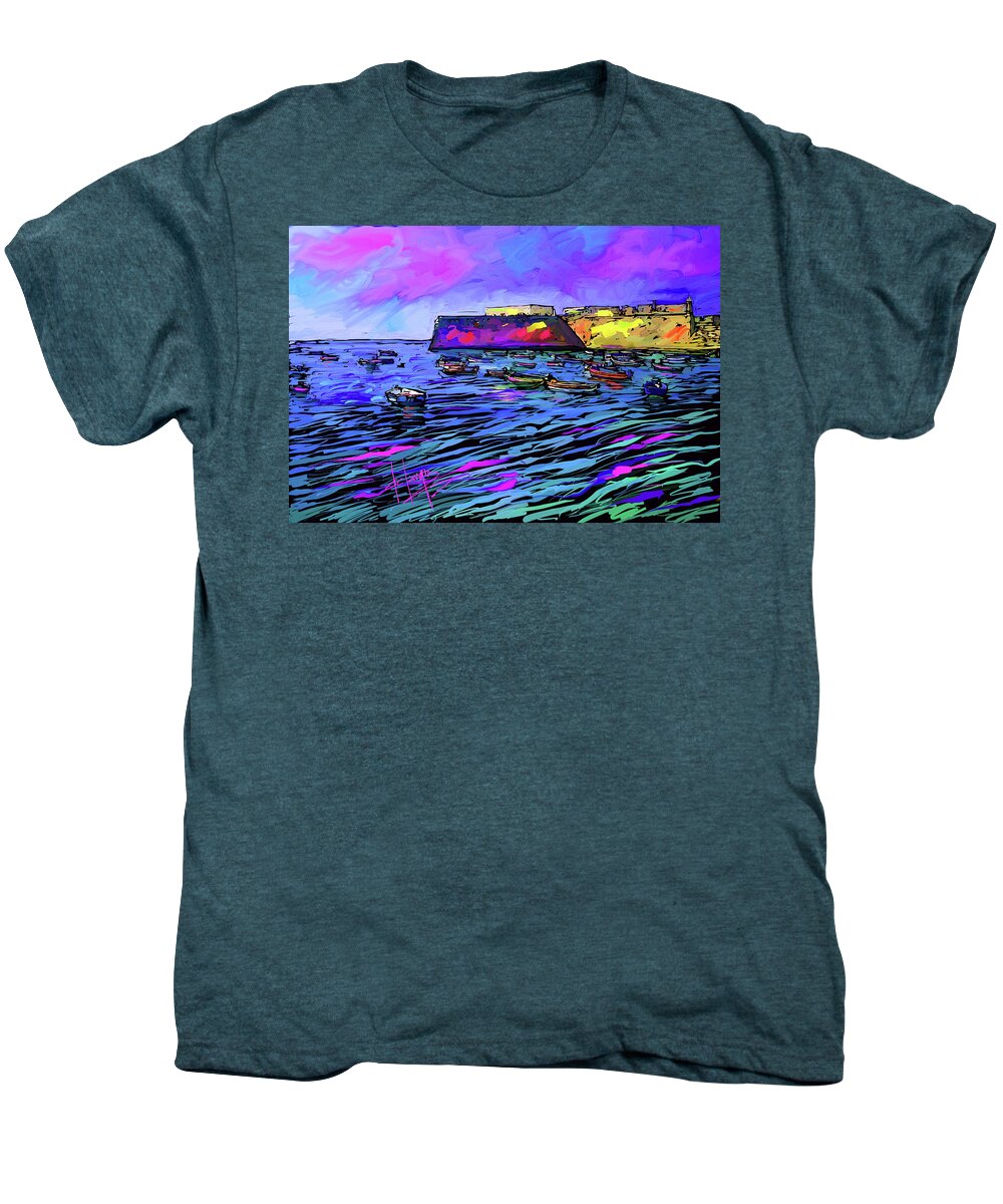 Boats Men's Premium T-Shirt featuring the painting Boats in Cadiz, Spain by DC Langer