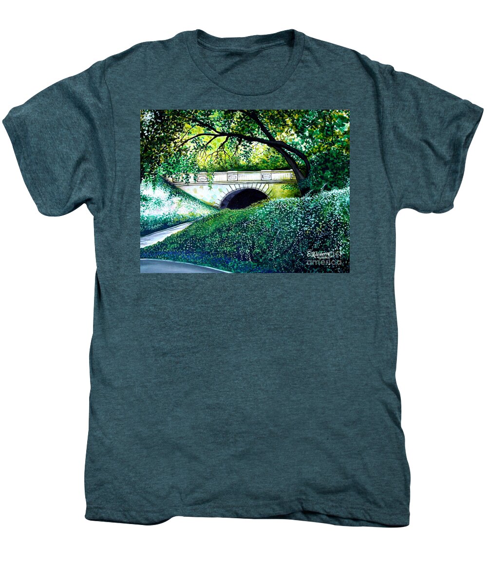 Landscape Men's Premium T-Shirt featuring the painting Bridge to New York by Elizabeth Robinette Tyndall