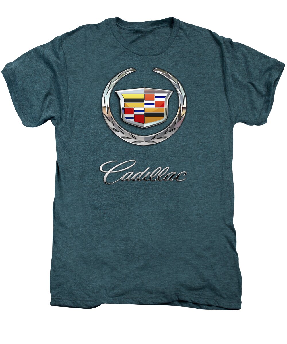 'wheels Of Fortune' By Serge Averbukh Men's Premium T-Shirt featuring the photograph Cadillac - 3 D Badge On Black by Serge Averbukh