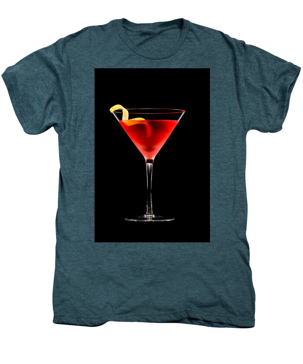 Alcohol Men's Premium T-Shirt featuring the photograph Cosmopolitan cocktail in front of a black background by U Schade