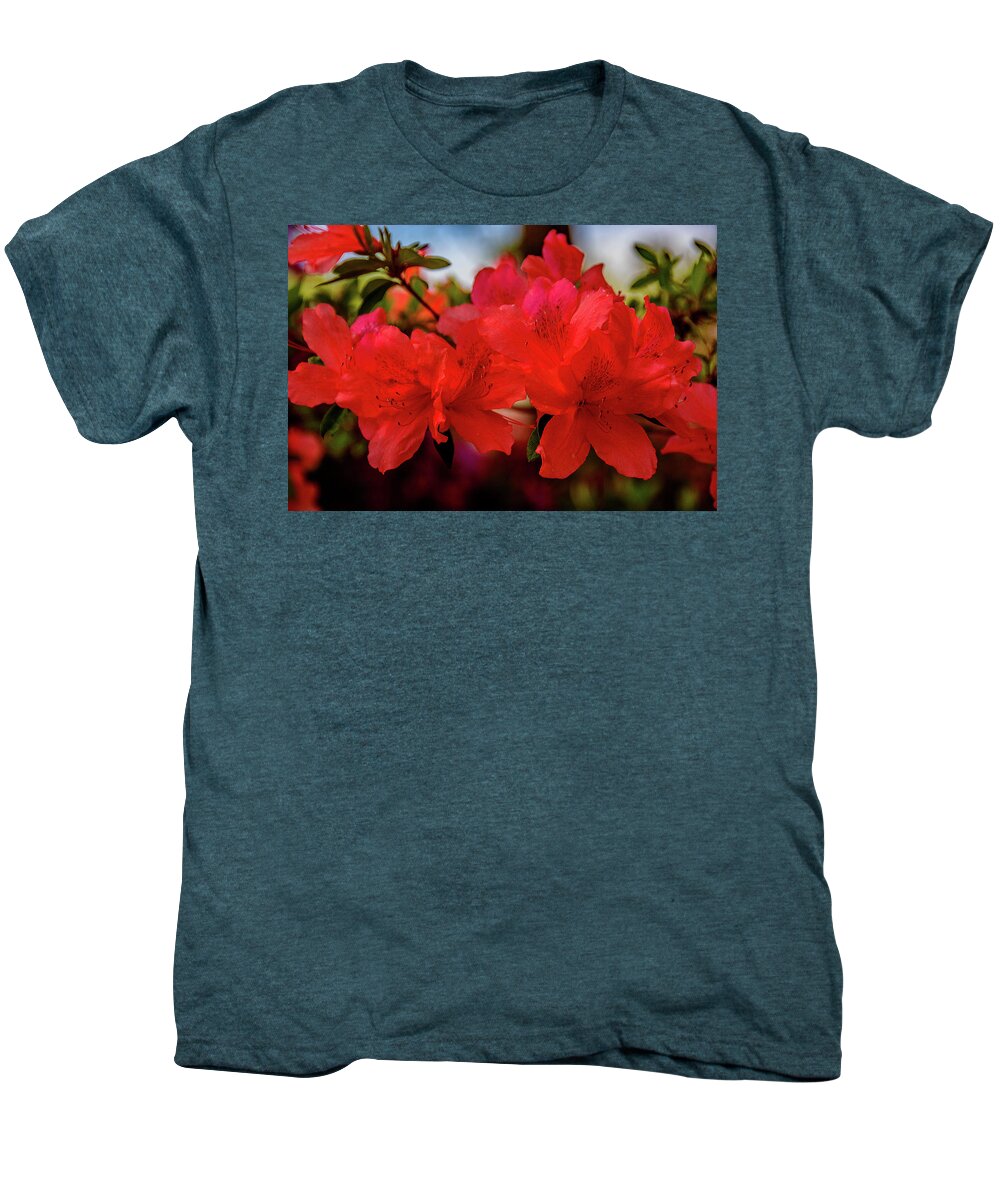 Crimson Lights Prints Men's Premium T-Shirt featuring the photograph Crimson Lights by John Harding