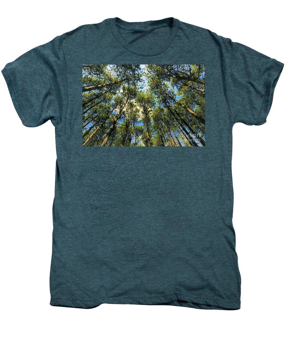 Crystal Lake Il Men's Premium T-Shirt featuring the photograph Crystal Lake il Pine Grove and sky by Tom Jelen