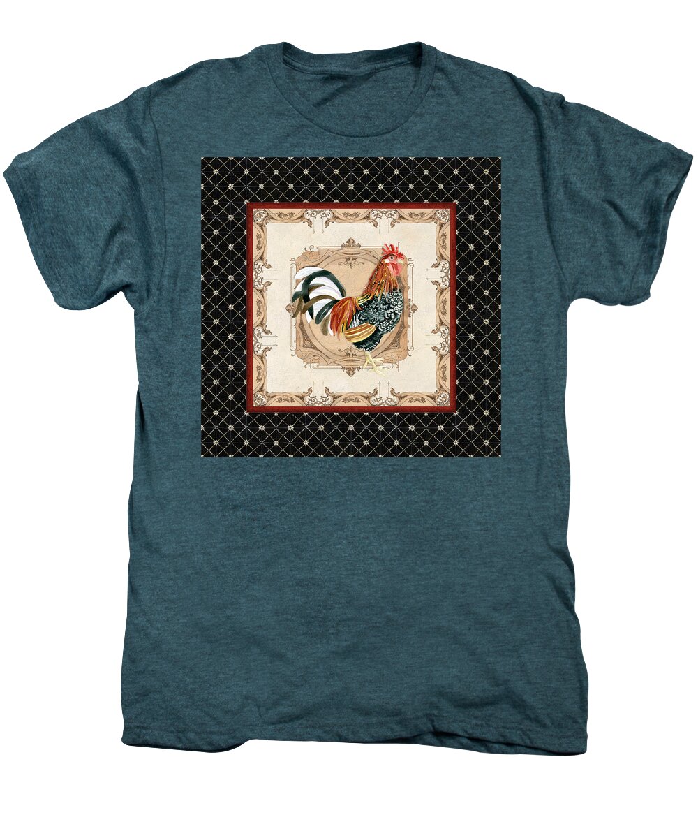 Etched Men's Premium T-Shirt featuring the painting French Country Roosters Quartet Black 1 by Audrey Jeanne Roberts