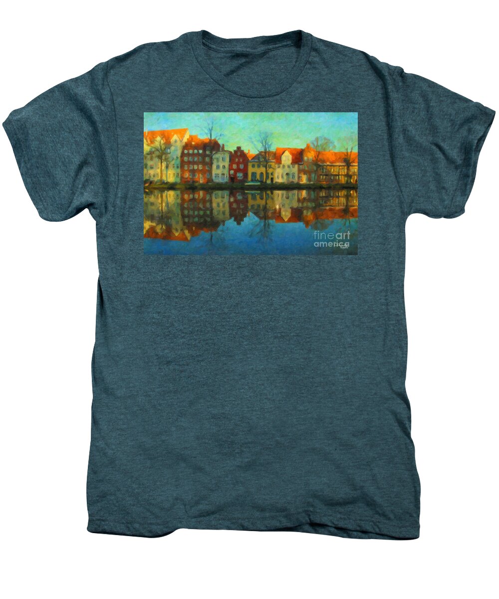 Lubeck Men's Premium T-Shirt featuring the painting Historic Old Town Lubeck by Chris Armytage