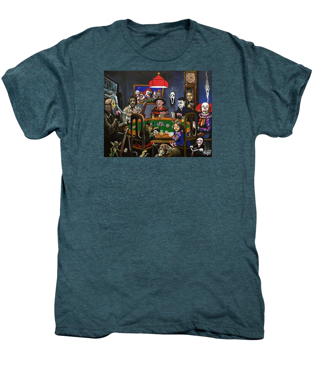 Horror Men's Premium T-Shirt featuring the painting Horror Card Game by Tom Carlton