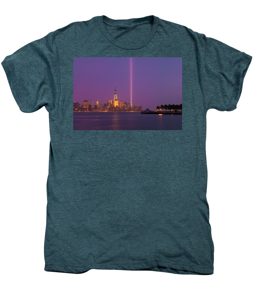 Sep 11 Men's Premium T-Shirt featuring the photograph Laser Twin Towers in New York City by Ranjay Mitra