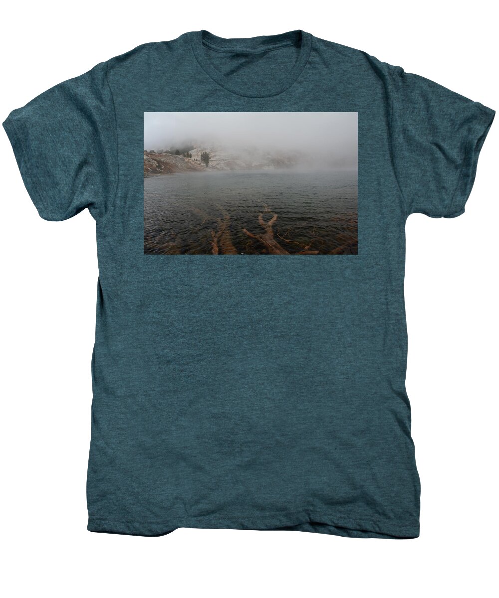 Elko Nevada Landscape Photography Men's Premium T-Shirt featuring the photograph Liberty Lake in Fog by Jenessa Rahn